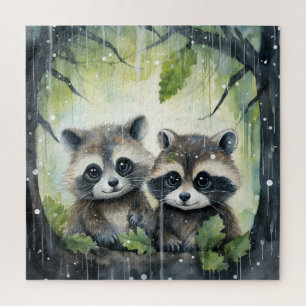 Two Baby Raccoons in the Rain Jigsaw Puzzle