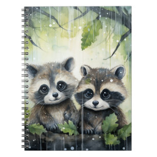 Two Baby Raccoons in the Rain Notebook