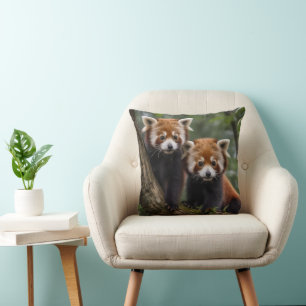 Two Baby Red Panda Bears In A Tree, Cushion