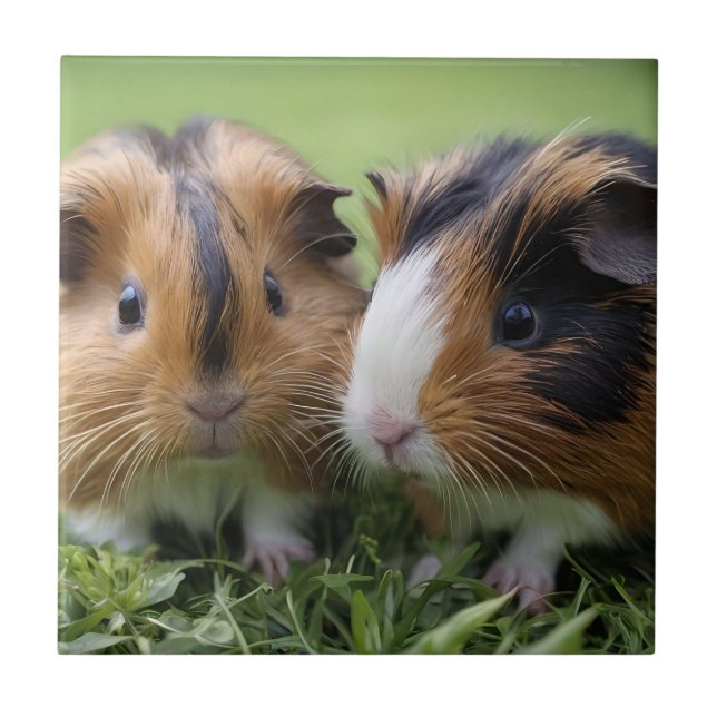 Two Baby Tortoiseshell Guinea Pigs, Tile (Front)