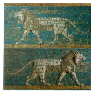 TWO BABYLONIAN  LIONS Antique Assyrian Art Tile