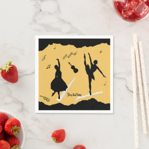 Two Ballet Dancers and Music on Golden Beige Colou Napkin
