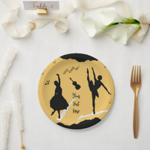 Two Ballet Dancers and Music on Golden Beige Colou Paper Plate