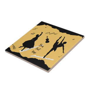 Two Ballet Dancers and Music on Golden Beige Colou Tile