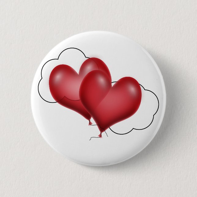 Two Balloon Hearts With Cloud 6 Cm Round Badge (Front)