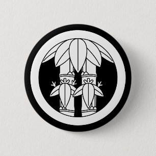 Two bamboos with bamboo leaves in circle 6 cm round badge
