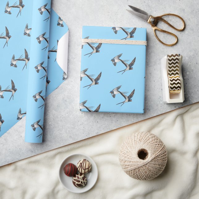 Two Barn Swallows Flying High in the Blue Sky Wrapping Paper (Crafts)