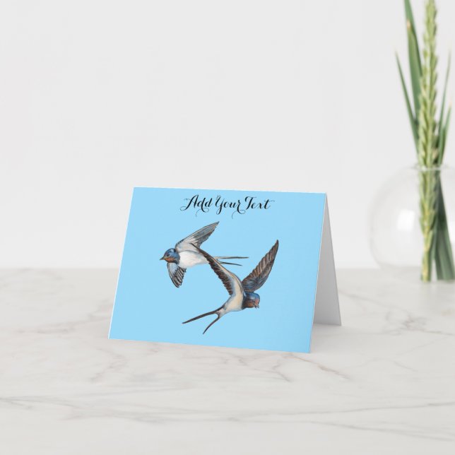 Two Barn Swallows Flying Personalised Card (Front)
