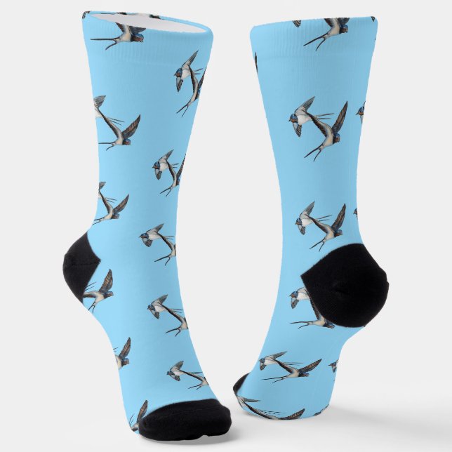 Two Barn Swallows Flying Sustainable Premium Crew  Socks (Angled)