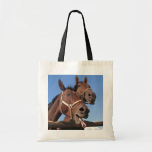 Two Bay Horses, Horse Stick Out Tongue Tote Bag