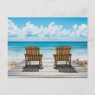 Two beach chairs facing the sea postcard