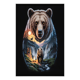 Two bears in the forest dark 2 photo print