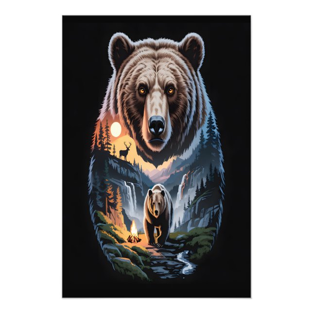 Two bears in the forest dark 2 photo print (Front)