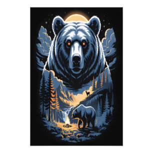 Two bears in the forest dark 3 photo print