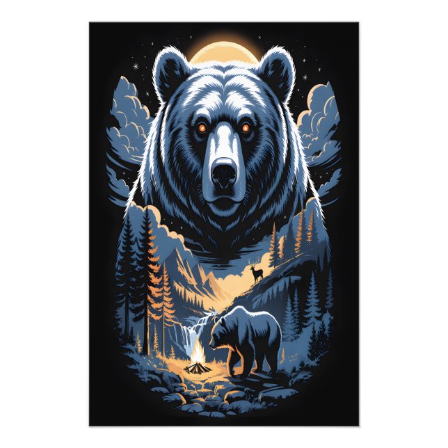 Two bears in the forest dark 3 photo print (Front)