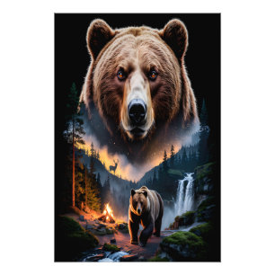 Two bears in the forest dark 5 photo print