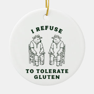 Two Bears Seated Facing Each Other With Humourous  Ceramic Tree Decoration