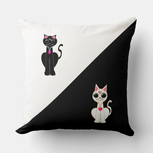 Two Beautiful Cats on Black & White Cushion (Front)