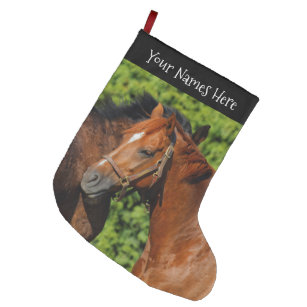 Two Beautiful Chestnut Horses in the Sun Large Christmas Stocking