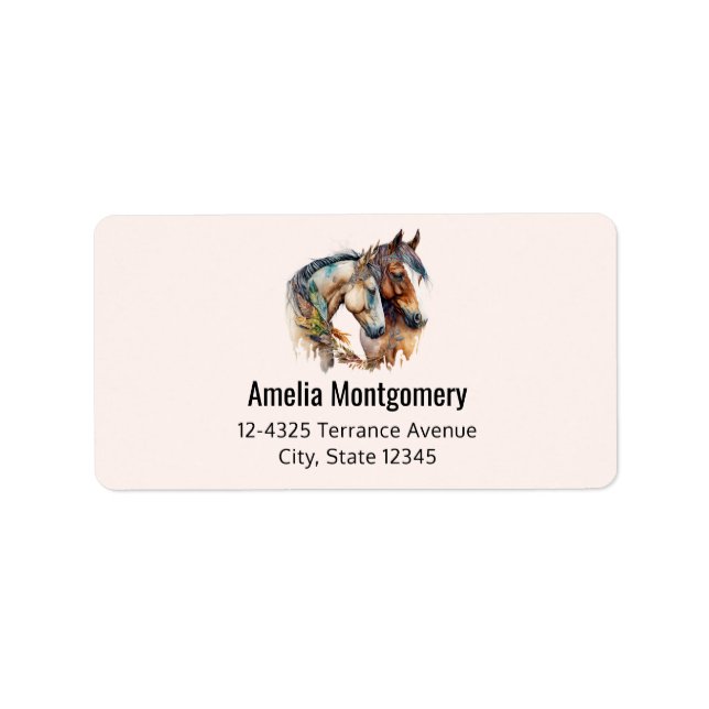 Two Beautiful Horses Western Boho Address Label (Front)