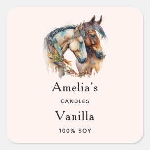 Two Beautiful Horses Western Boho Candle Business Square Sticker