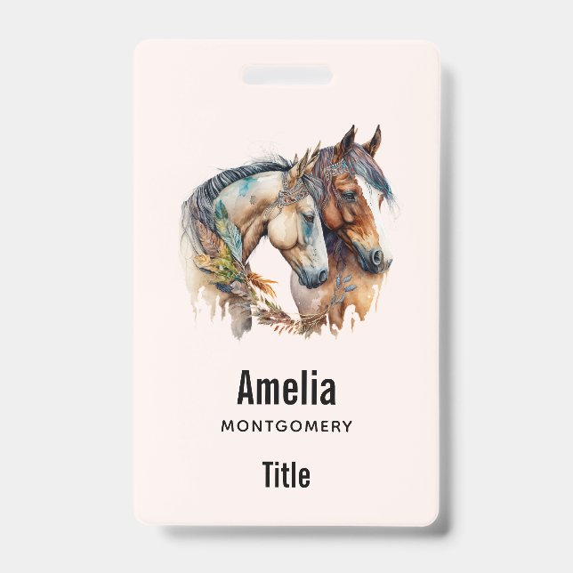 Two Beautiful Horses Western Boho ID Badge (Front)