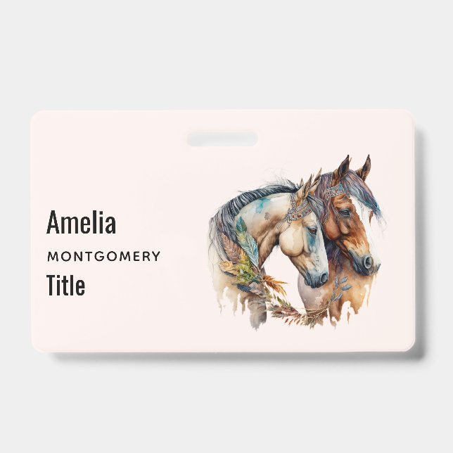 Two Beautiful Horses Western Boho ID Badge (Front)