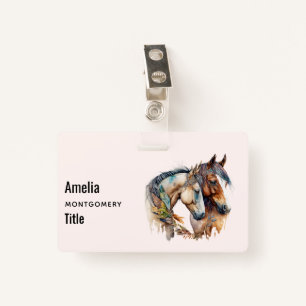 Two Beautiful Horses Western Boho ID Badge