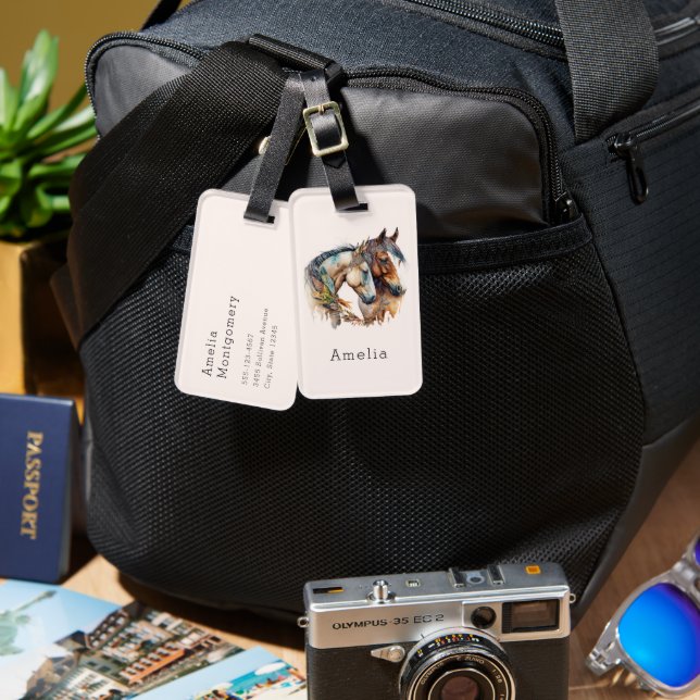 Two Beautiful Horses Western Boho Luggage Tag (Front & Back)