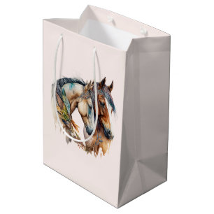 Two Beautiful Horses Western Boho Medium Gift Bag