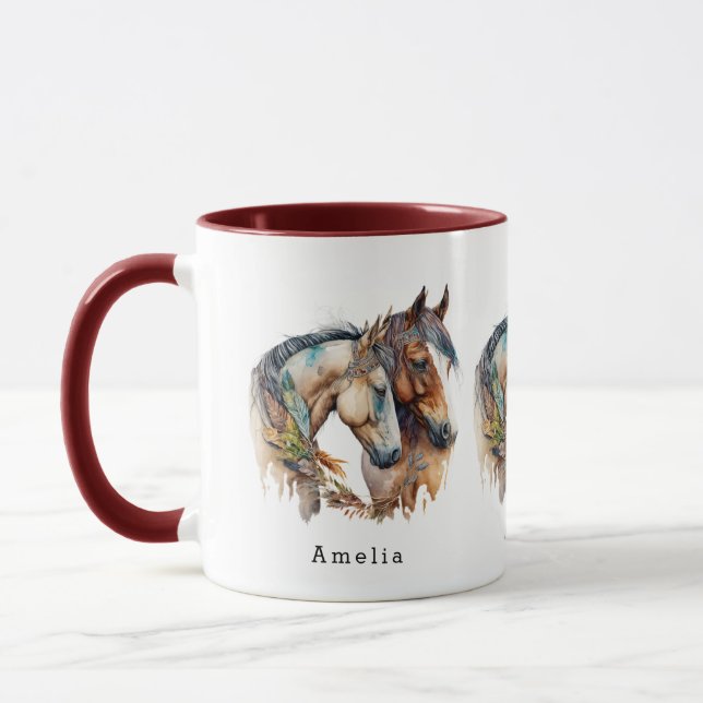Two Beautiful Horses Western Boho Mug (Left)