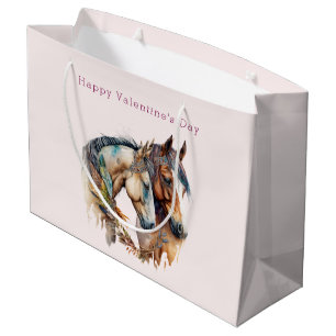 Two Beautiful Horses Western Boho Valentine's Day Large Gift Bag