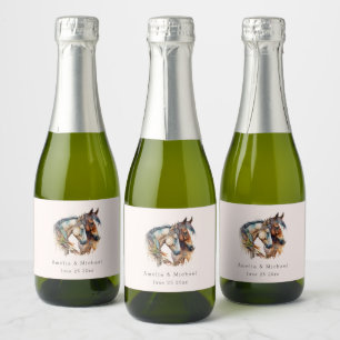 Two Beautiful Horses Western Boho Wedding Sparkling Wine Label