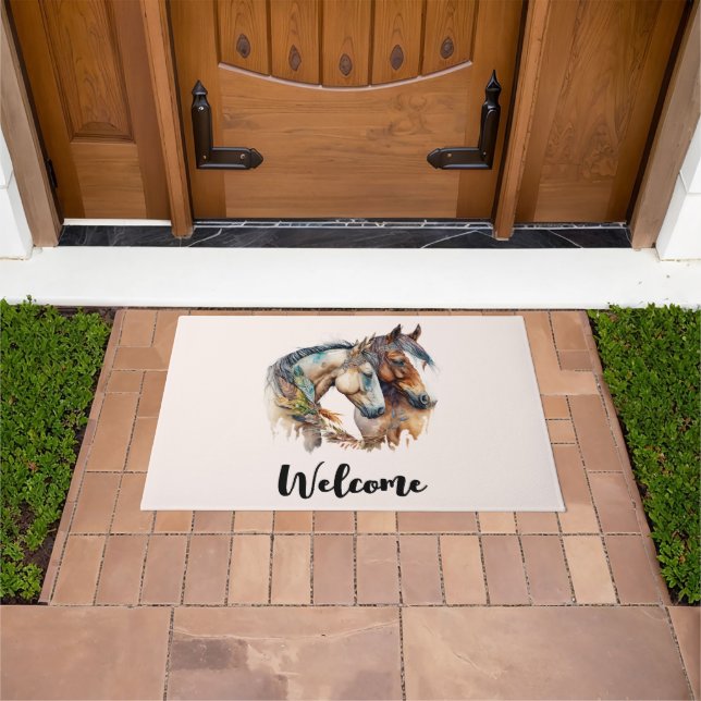 Two Beautiful Horses Western Boho Welcome Doormat (Outdoor)