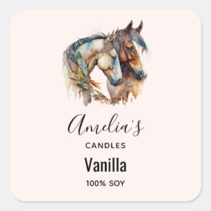 Two Beautiful Horses Western - Candle Business Square Sticker