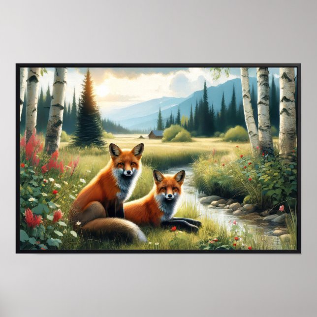 Two Beautiful Red Foxes Resting  Poster (Front)