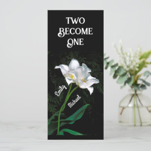 "TWO BECOME ONE" --2 INTERTWINING WHITE TULIPS INVITATION