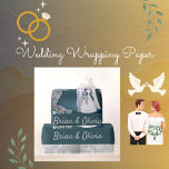 Two Become One Couple's Names Wedding Wrapping Paper<br><div class="desc">A beautiful floral design for the happy couple on their wedding day. Customize by clicking the "Personalize It" tab with their names. Replace the photo with a picture of the bride and groom or keep the one provided. If teal isn't one of their colors you can change it with the...</div>