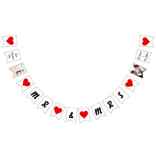 Two Become One Mr Mrs Photo Hearts Wedding Bunting
