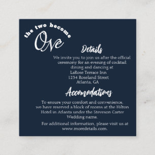 Two Become One Navy Blue Enclosure Card