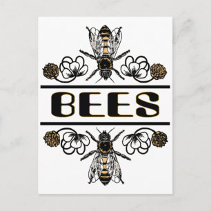 two bees with clover trans1 postcard