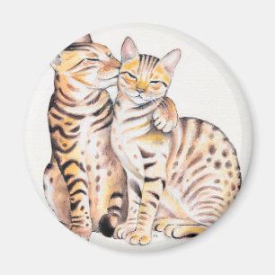 Two Bengal Cats Watercolor Art Magnet