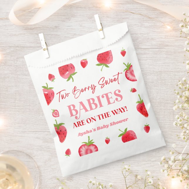 Two Berry Sweet Babies Strawberry Twin Baby Shower Favour Bags (Clipped)