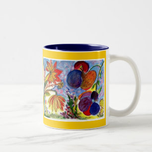 Two big blue and orange flower mug