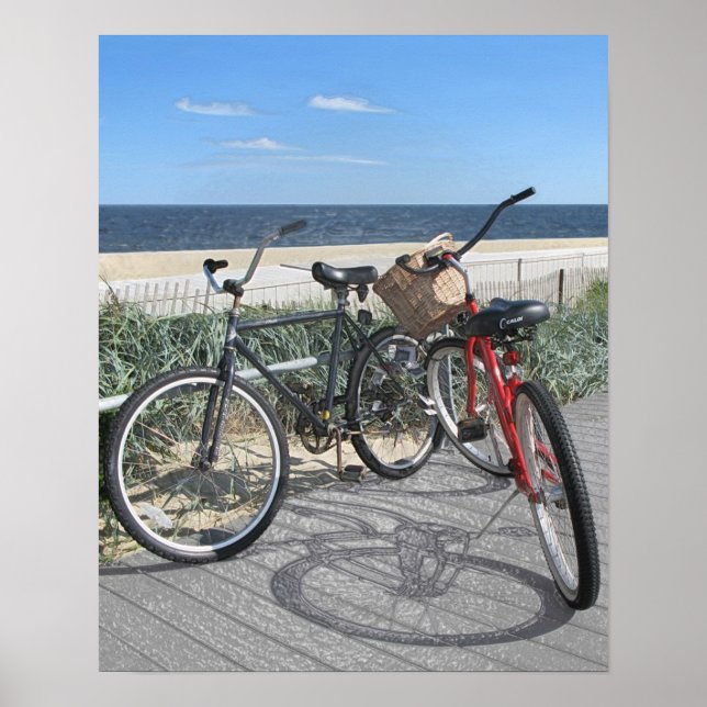 Two bikes on boardwalk Jersey Shore Poster (Front)
