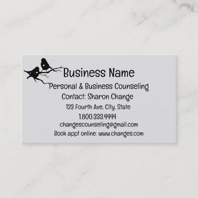 Two Bird Silhouette Personal Counseling Service Business Card (Front)