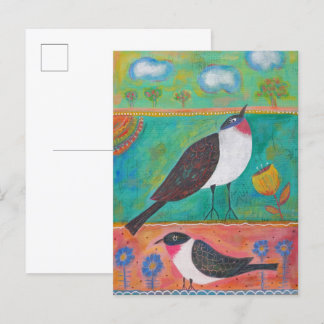 Two Birds and Flowers Postcard