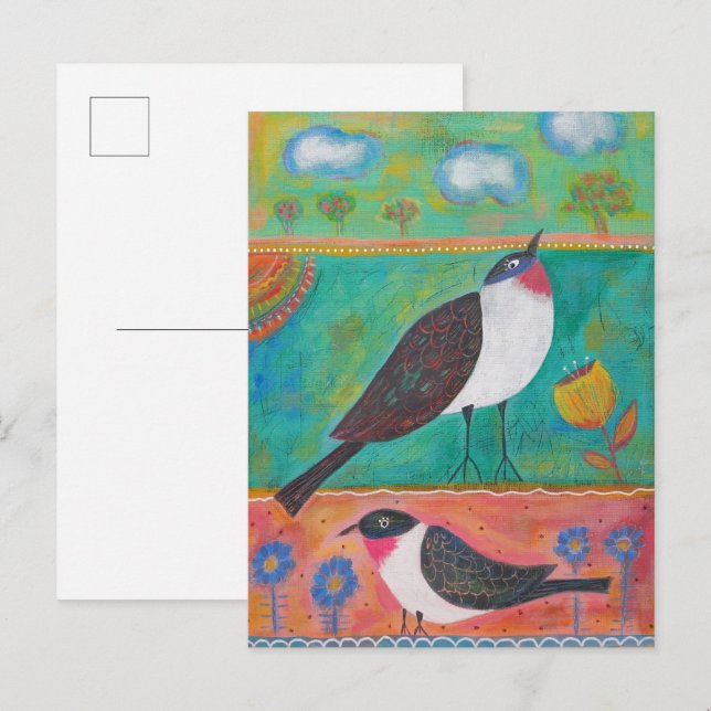 Two Birds and Flowers Postcard (Front/Back)