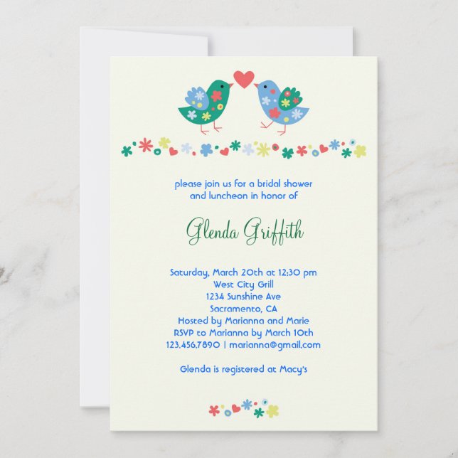 Two Birds Bridal Shower Invitation (Front)