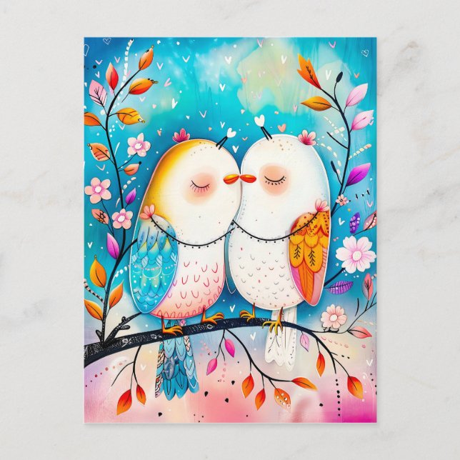 Two Birds in Love on a Branch Postcard (Front)